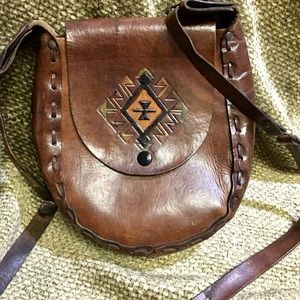 Vintage top grain leather shoulder bag Bohemian